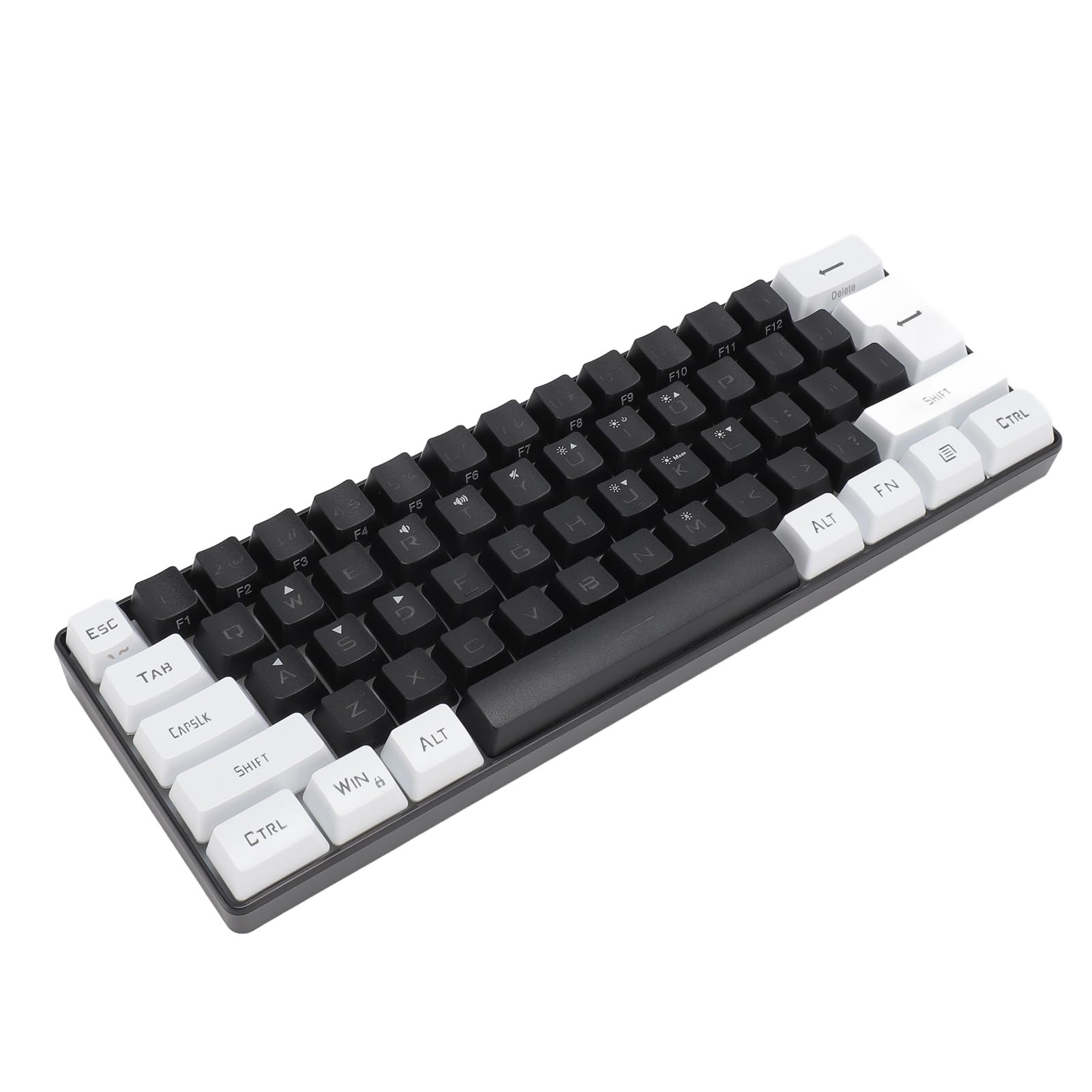 Mechaniczna klawiatura do gier, 61 klawiszy, 60% kompaktowa klawiatura do gier z 7-kolorowym podświetleniem RGB, przewodowa klawiatura USB do laptopa stacjonarnego i podróżna (czarno-biała)