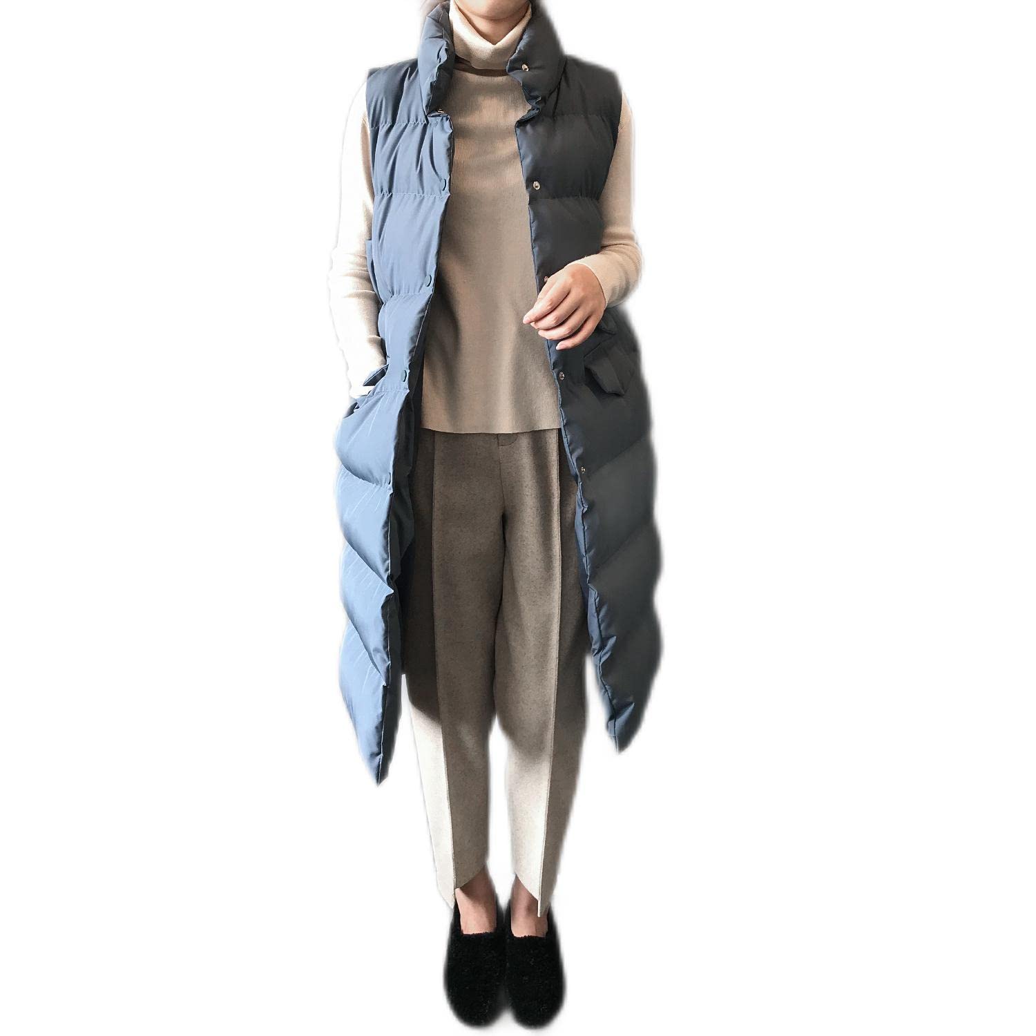 Gilet Invernale Lungo Da Donna, ​Invernale, Senza Maniche, Caldo, Con Tasche, Gilet Invernale Imbottito Lungo Trapuntato Giacca Da Donna Smanicato Piumino,Blu,S