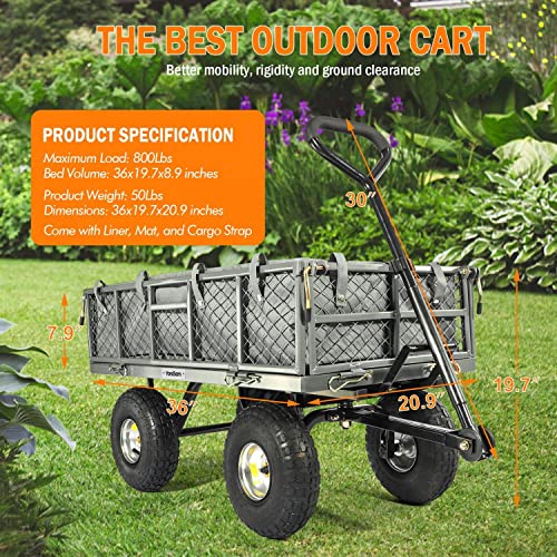 Yardsam Dump Garden Carts 800 Lb Capacity, Heavy Duty Steel Garden Carts And Wagons With Removable Sides, Pullable Handles, 10In All-Terrain Wheels, Utility Liner, For Garden Lawn Yard Farm, Grey #TOP6