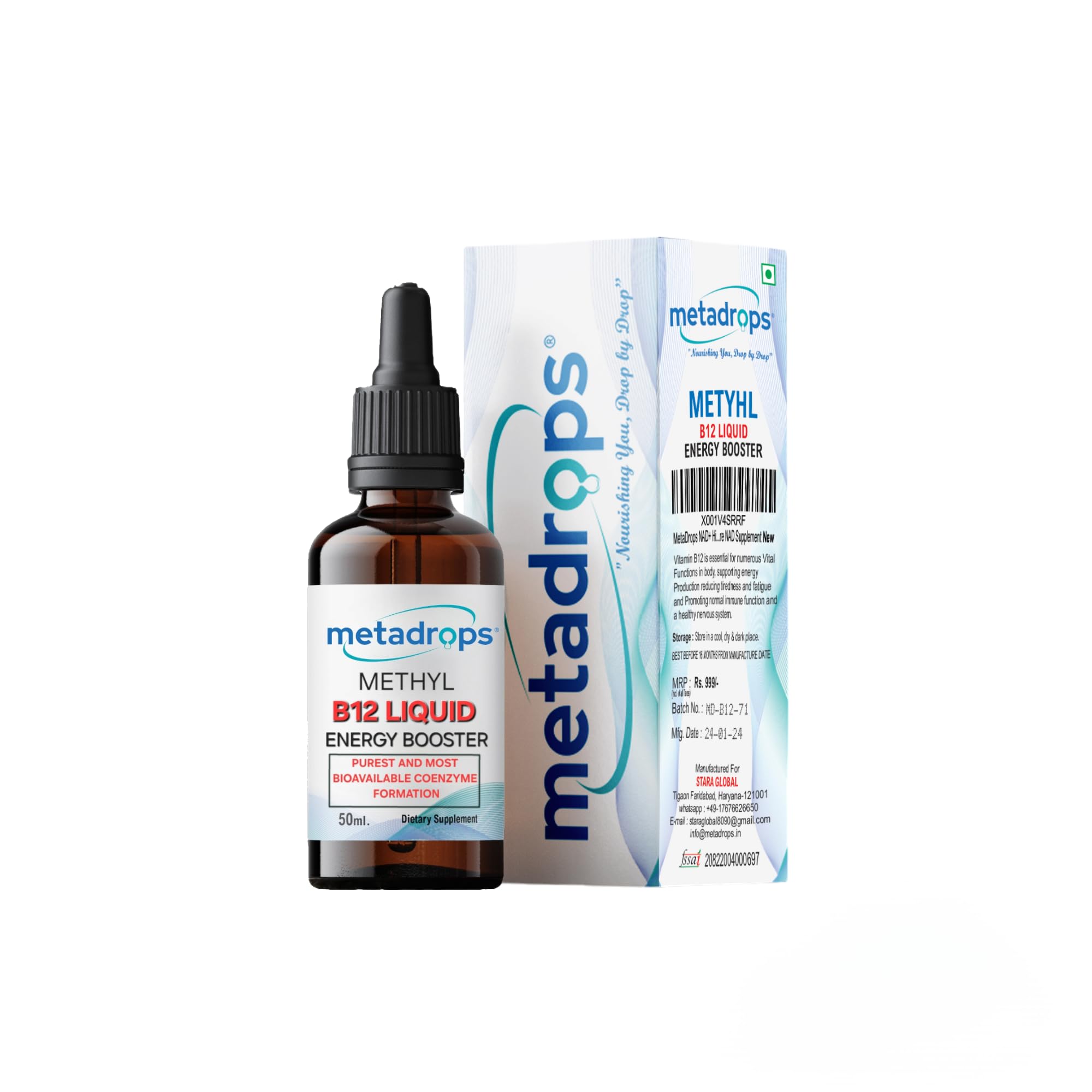 Vitamin B12 Liquid Drops - High Potency Sublingual Supplement, 50 ml - Vegan, Gluten-Free, Non-GMO - Boost Energy & Metabolism
