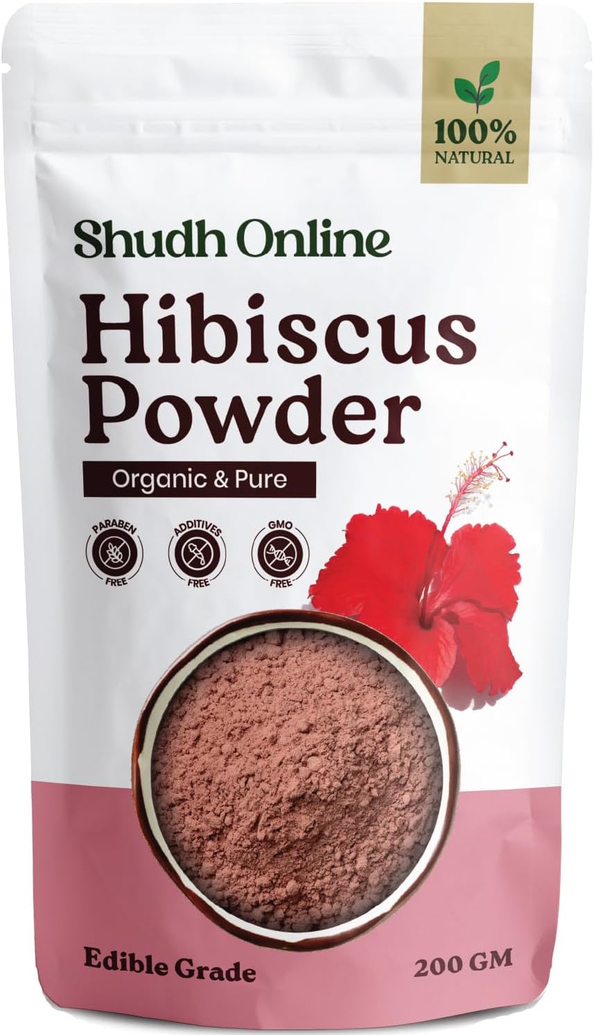 Shudh Online Organic Hibiscus Powder for face, hair, Skin And Eating (200 Grams), Gudhal ke phool ka powder, Dry Hibiscus Tea, Jaswand, Jasud, Rosa sinensis