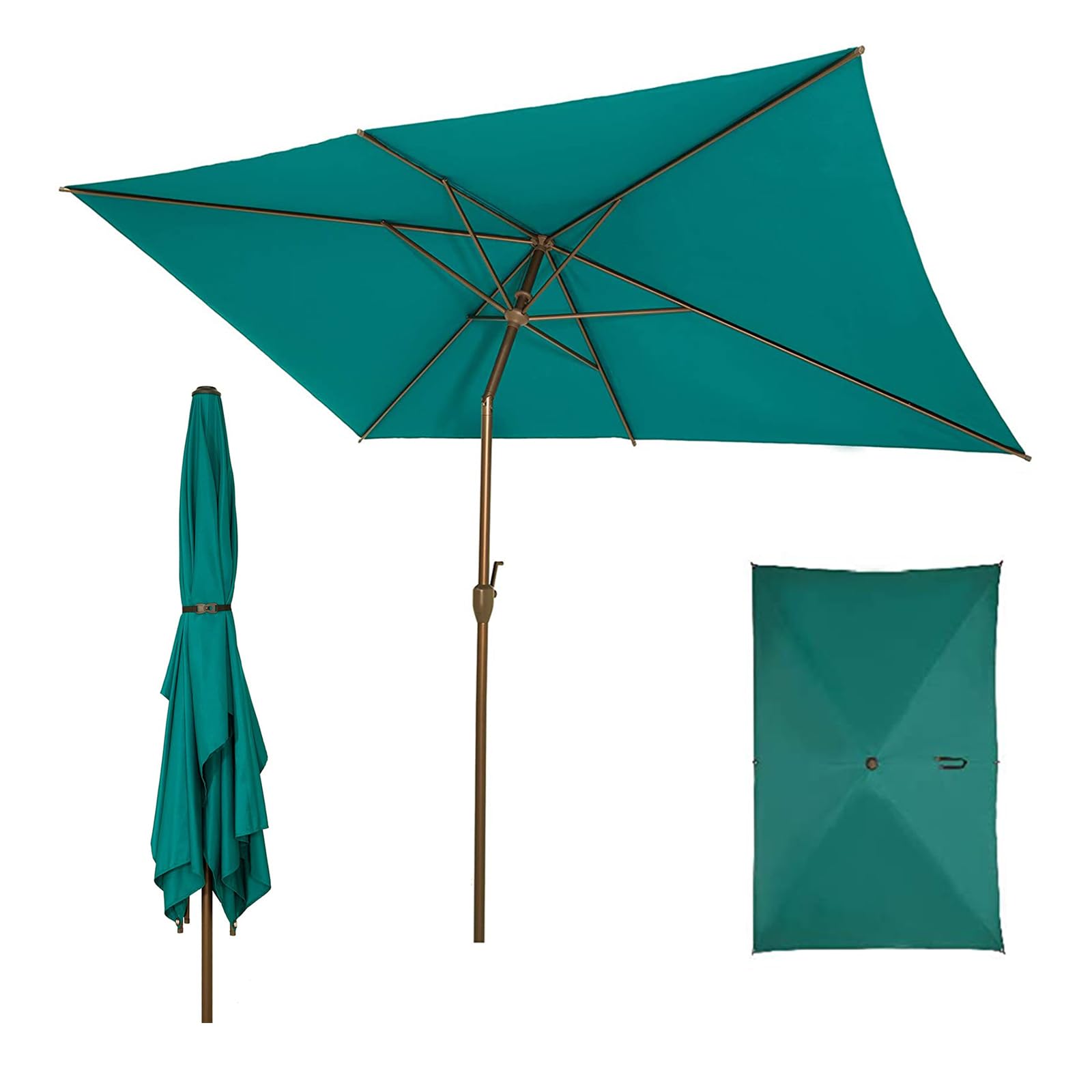 Abba Patio 6.5FT x 10FT Rectangular Outdoor Patio Umbrella, Outdoor Table Umbrella with Crank Market Umbrella 6 Sturdy Ribs UV Protection Waterproof and Push Button Tilt for Garden Deck Backyard Pool,Nordic Blue