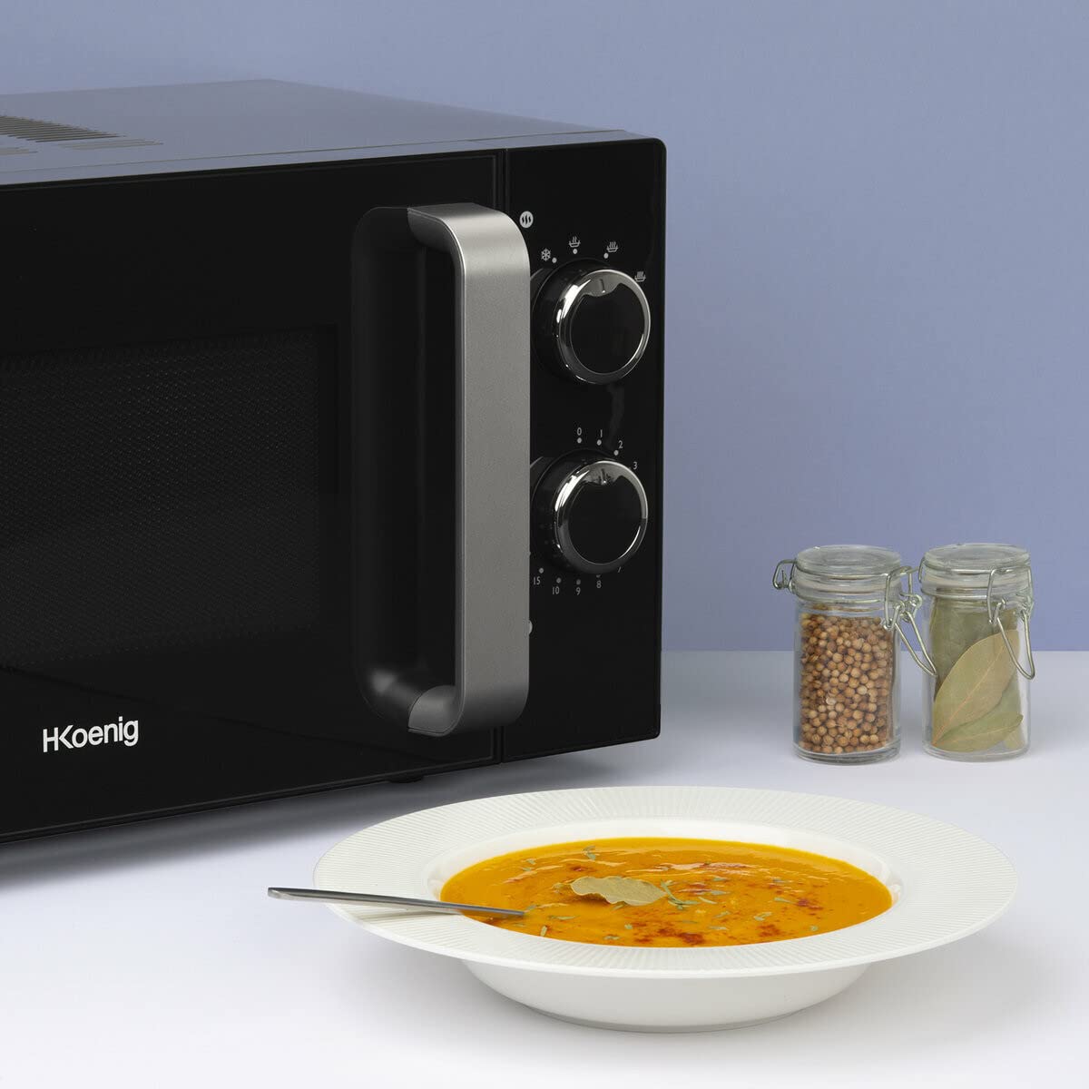 H.Koenig VIO8 kompaktowa kuchenka mikrofalowa, 20 l, czarna, mocna 700 W, 24,5 cm, wielofunkcyjna, 5 poziomów ciepła, funkcja rozmrażania, timer do 30 min, szybki, blat blat
