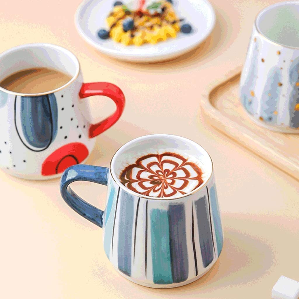 Tasse Kaffeebecher Große Kaffeetasse 19,4 Unzen, Bunte Handbemalte Keramik-Kaffeetasse, Mikrowellengeeigneter Trinkbecher, Multifunktionaler Trinkbecher Teetasse Kaffeetassen (Color : B)