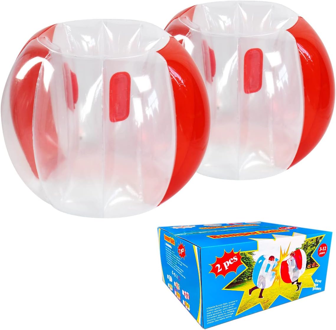 ZHUYNXIR 2 PC Sumo Balls for Kids, Bumper Bounce Ball, Inflatable Sumo Toys, Lawn Game Ball for Kid Outdoor Team Gaming Play for 3-12 Ages (36 inch,red+red)