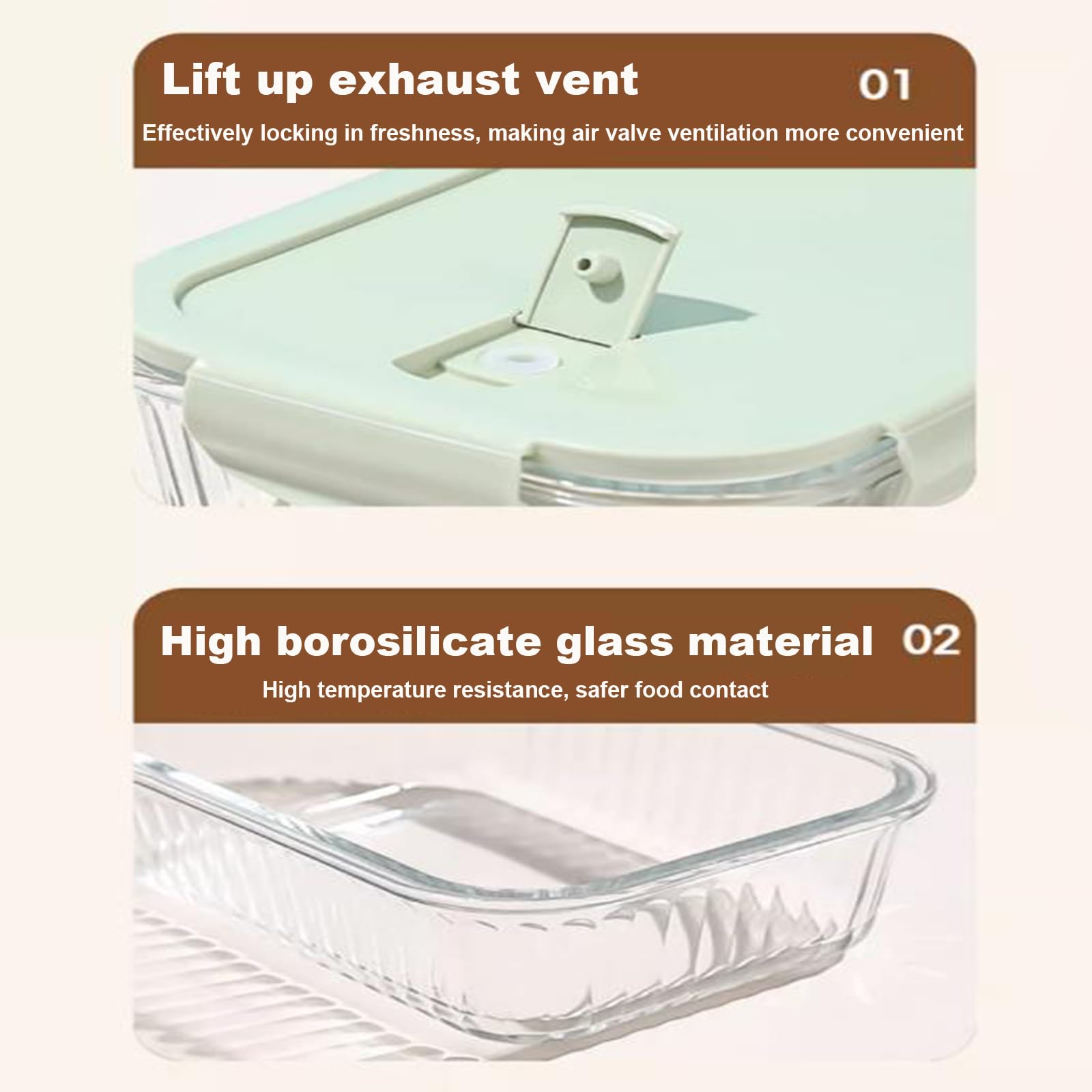 Stapelbares Glas-Lebensmittelbehälter-Set mit Deckel, wiederverwendbar, auslaufsicher, spülmaschinen- und mikrowellengeeignet, BPA-frei, 2 Stück