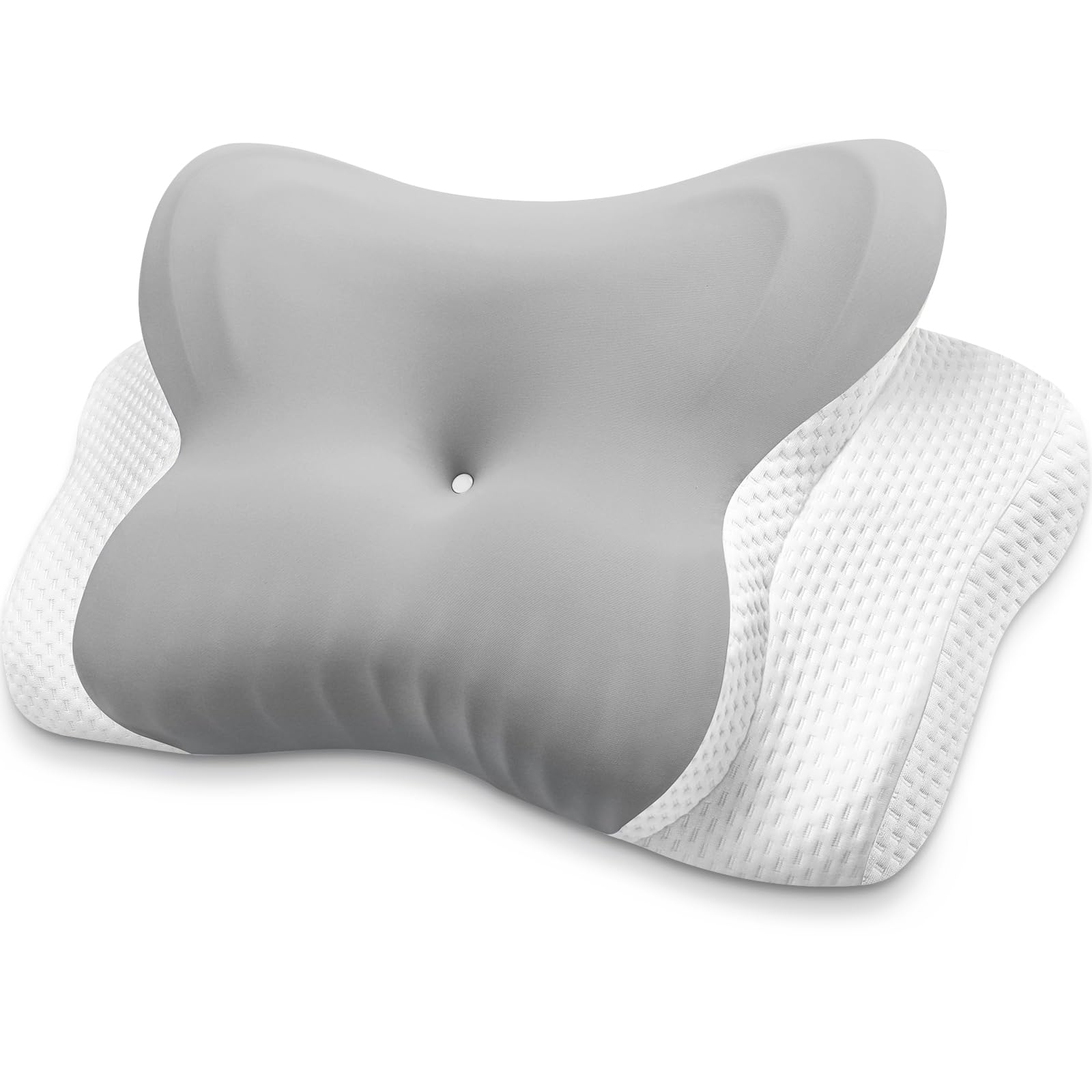 MISSCOZY Ergonomic Pillow for Side Sleeper-Orthopedic Cervical Pillow for Neck Pain,Anti Snore Sleep Apnea, Memory Foam Neck Support Side/Back/Stomach Sleepers with Washable Cover (Light gray