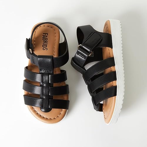 Miniatura 6 de FabKids Sandalias de gladiador para niñas, sandalias planas de tiras trenzadas, sandalias de verano con punta abierta, zapatos de vestir para