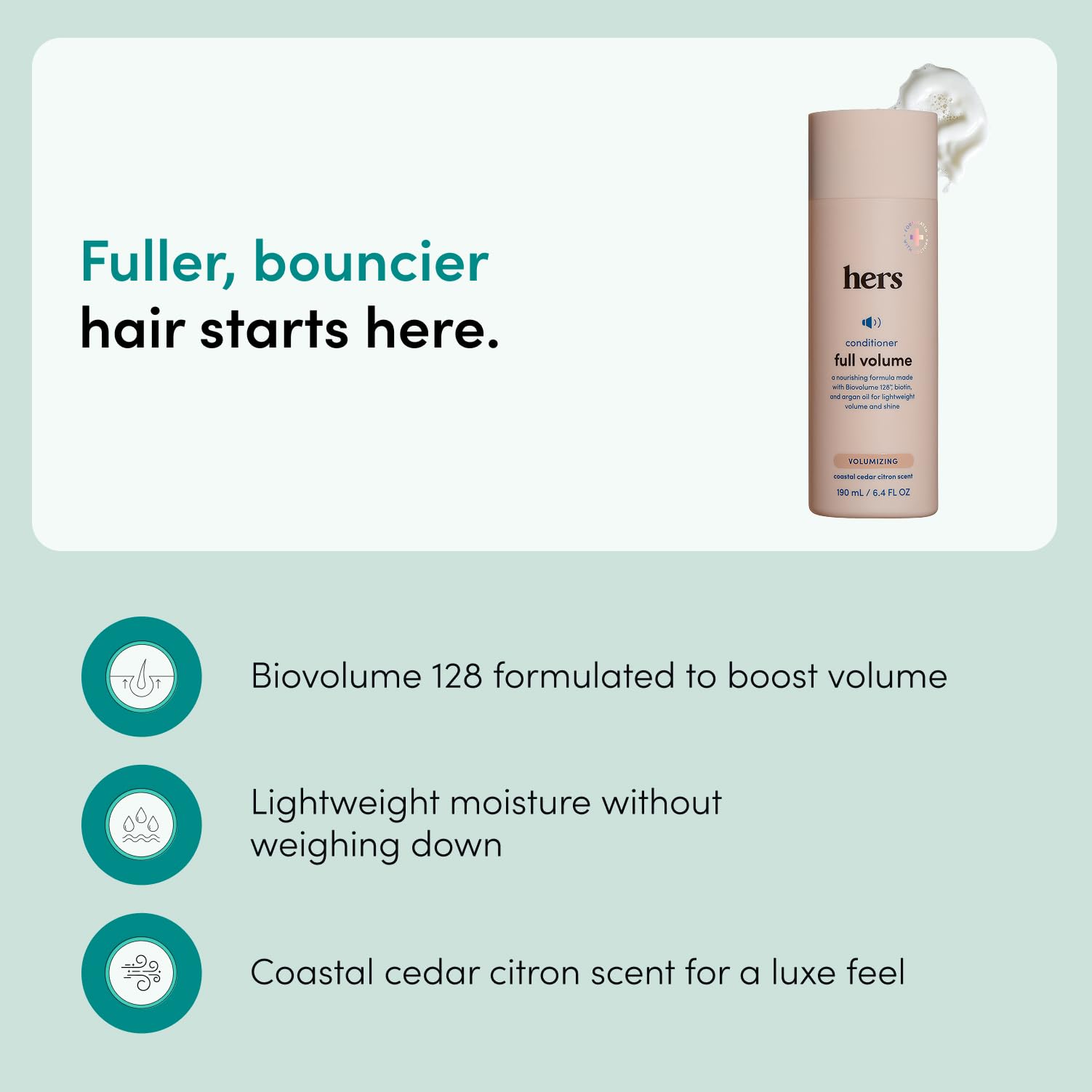 hers Full Volume Conditioner with Argan Oil & Biotin, 6.4 Fl Oz, 2 Pack