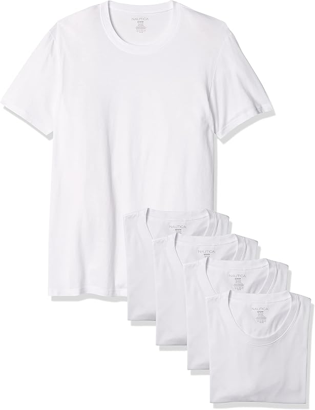 Nautica Paquete de 5 camisetas de algodón con cuello redondo para hombre