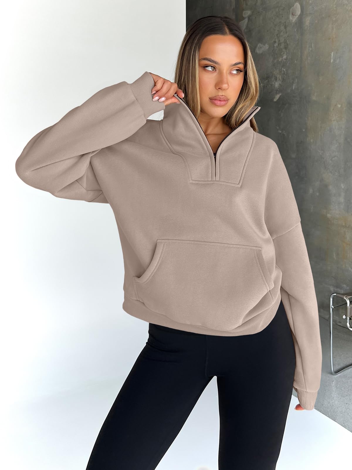 Trendy Queen Sudaderas con Capucha de Gran tamaño con Media Cremallera y un Cuarto de Cremallera, Trajes de otoño 2024, Ropa de Invierno Y2K