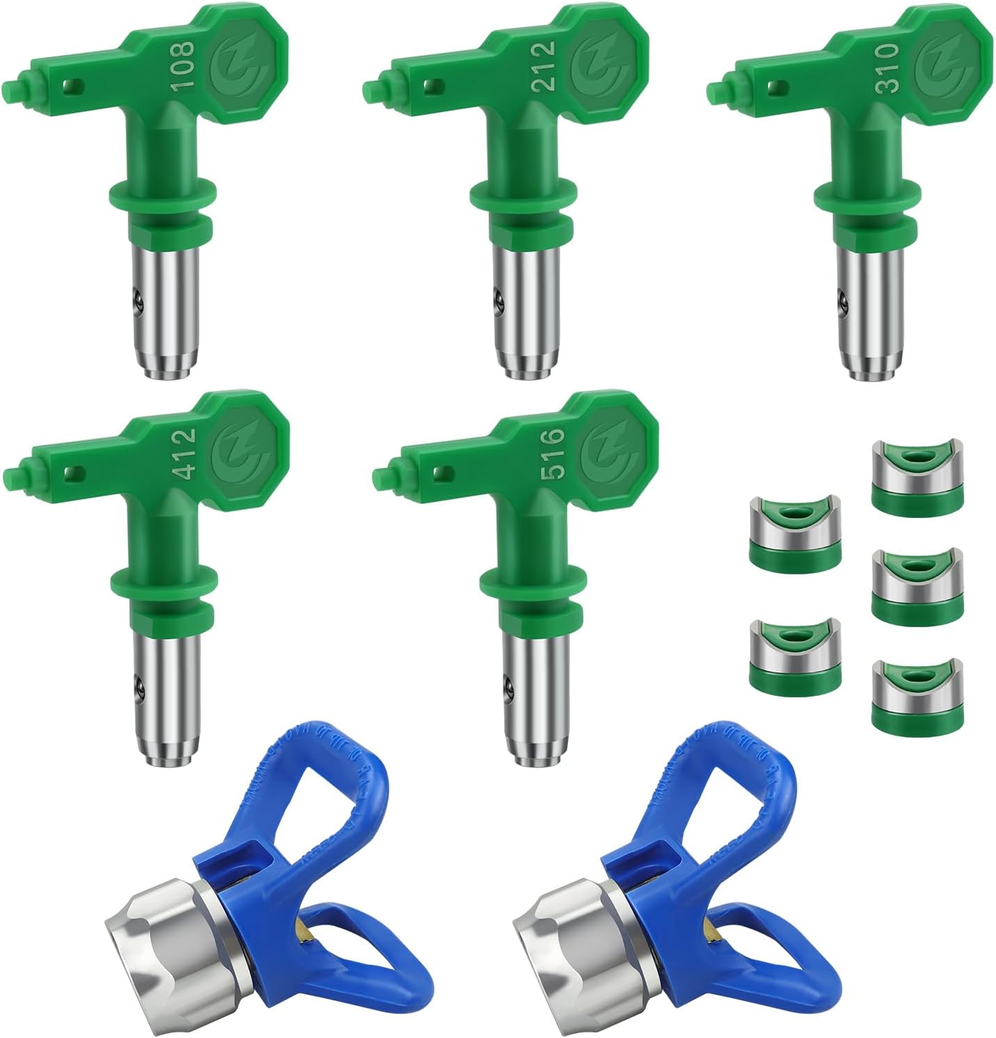 5 Reversible Airless Spray Nozzles with 2 Tip Guards for Paint Guns 5 Reversible Airless Spray Nozzles with 2 Tip Guards for Paint Guns