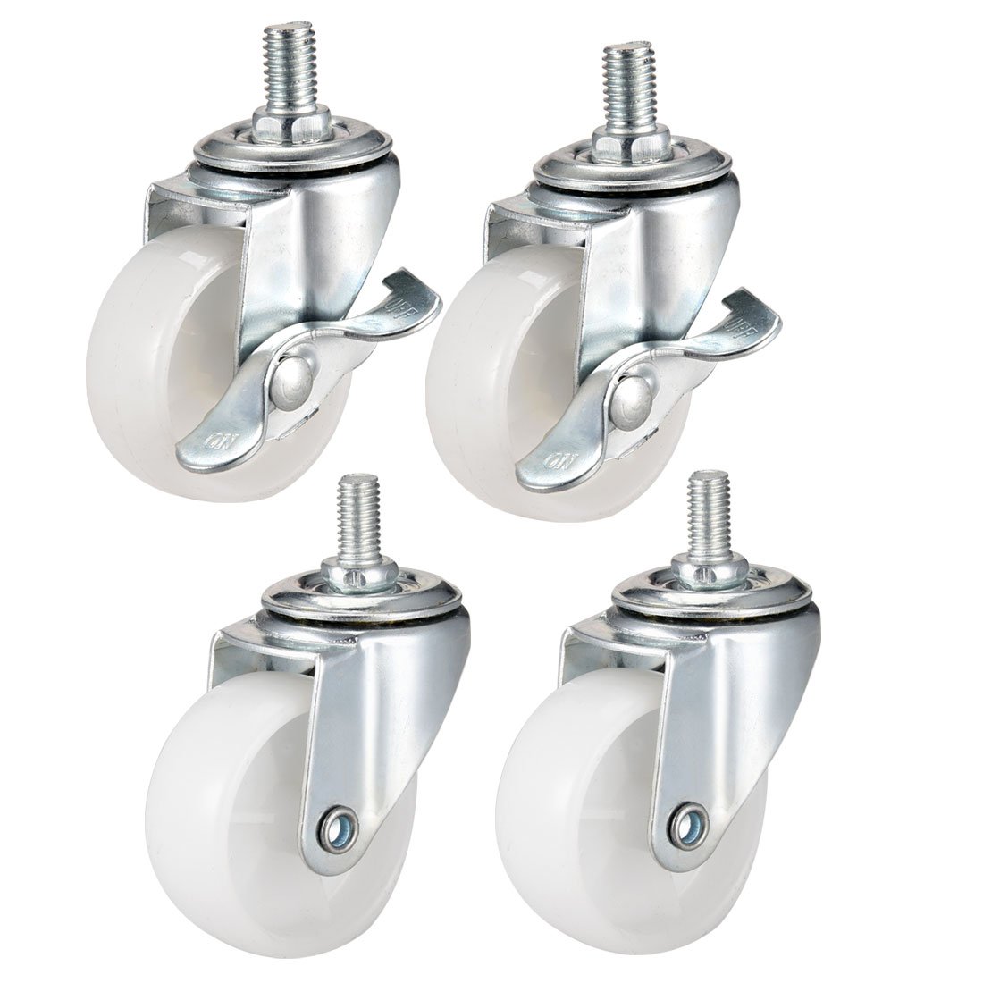 uxcell 2 Inch Swivel Caster Wheels PP 360 Degree Threaded Stem Caster Wheel M8 x 15mm, 198lb Total Load Capacity, Pack of 4(2 Brake,2 No Brake)