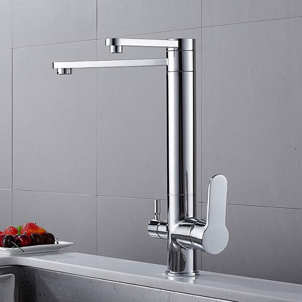 ZYCHSJXA Black/Chrome Brass Kitchen Faucet Rotation with Water Purify Function Tap Drinking 3 Way Faucet,Chrome