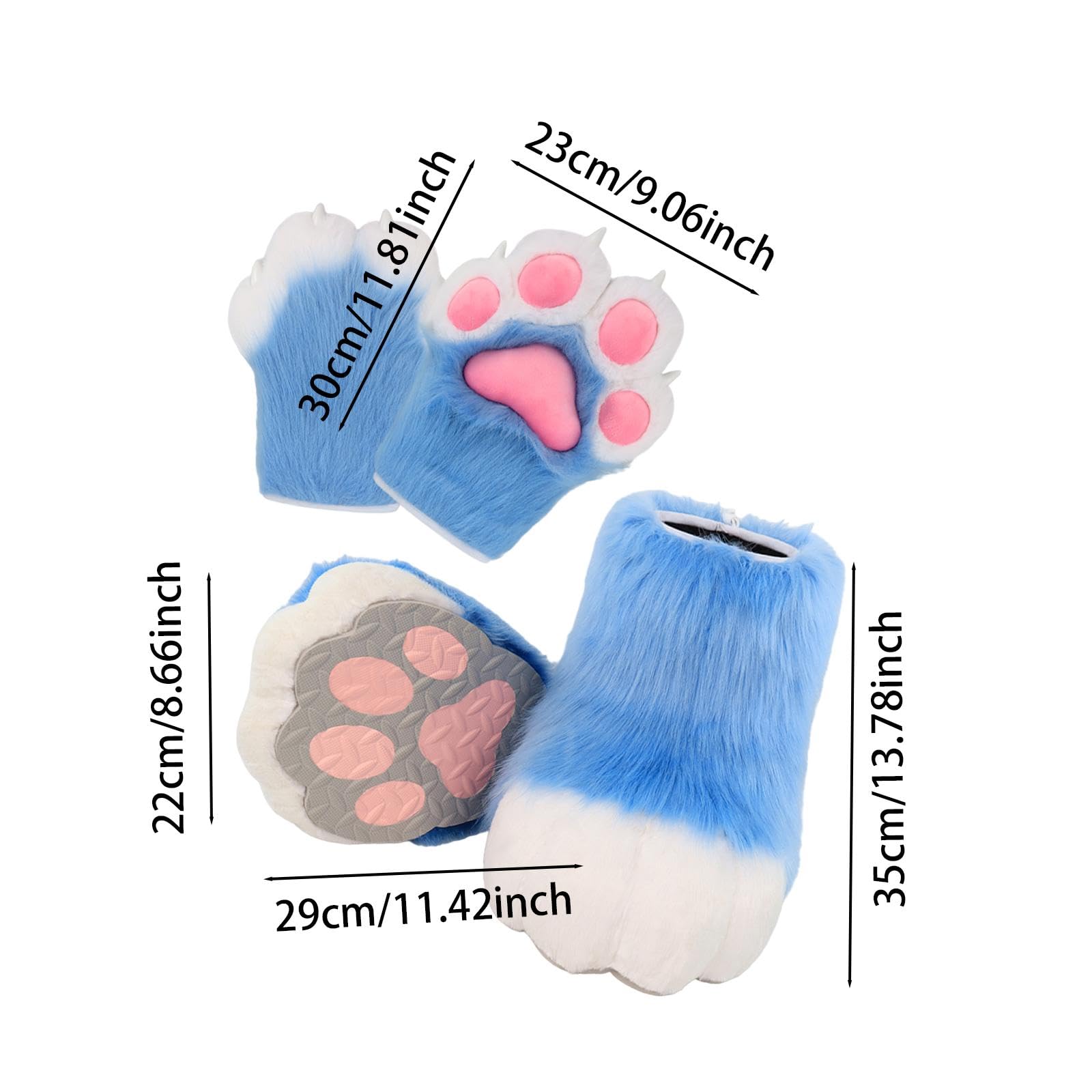 UGPLM Cosplay Animal Paws Fursuit for Women Gloves for Holiday Role Playing Masquerade: Blue