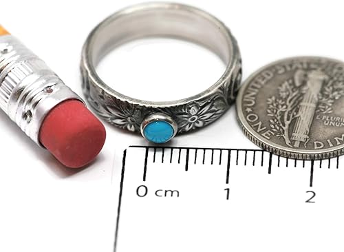 Miniatura 5 de Arizona Mined Turquoise Anillo Flor Patrón Vintage Plata