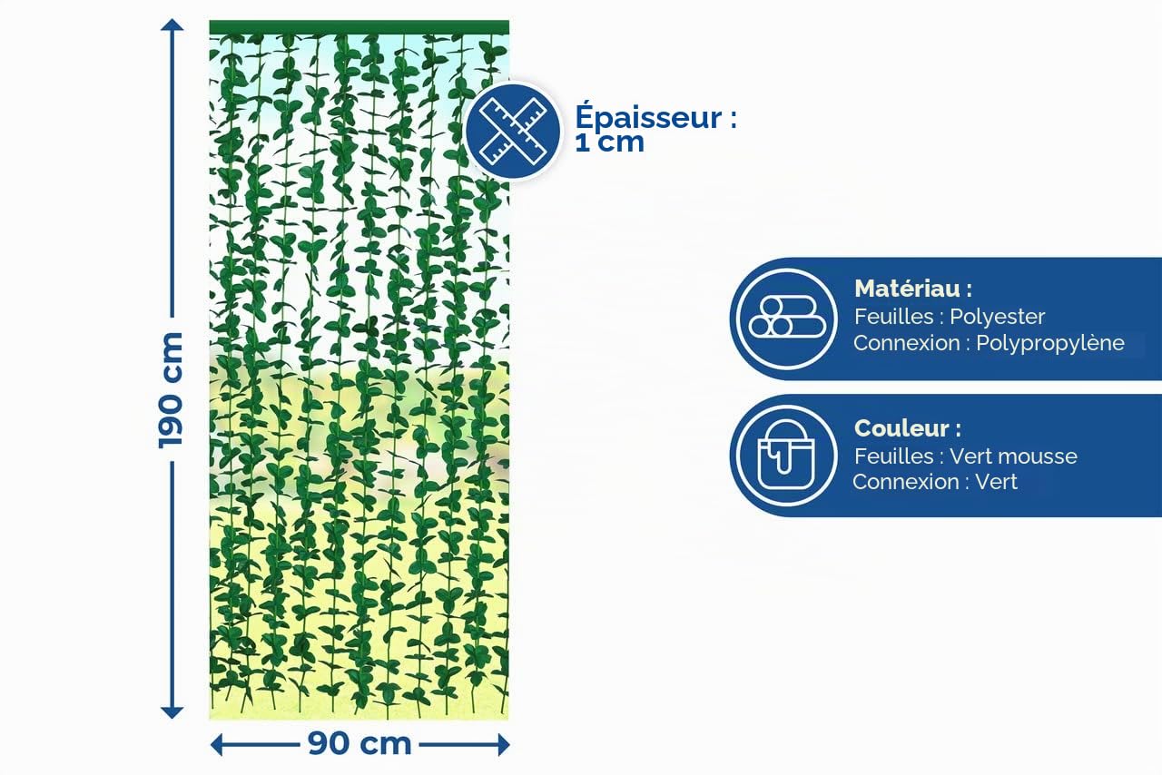 Maximex Rideau de feuilles Liane, rideau de porte/moustiquaire décoratif pour balcon, terrasse & appartement, avec pastilles auto-adhésives pour la fixation, polyester lavable, fait main, 90 x 190 cm
