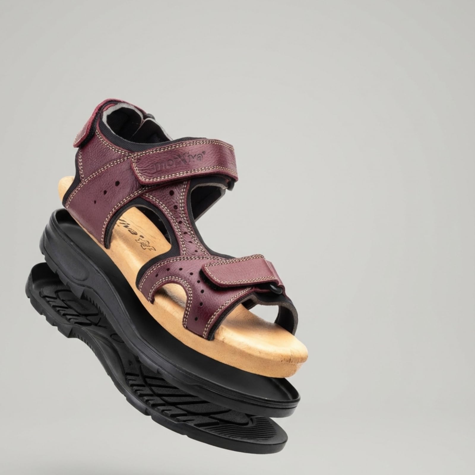 Sandalias Cangrejeras de Cuero para Hombre Doble Cierre de Velcro Ajustable