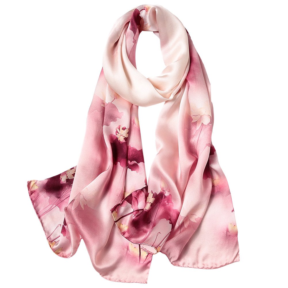 STORY OF SHANGHAI Sciarpa di 100% Seta da Donna Foulard Chiffon con Fantasie Orientale Semi-Trasparente