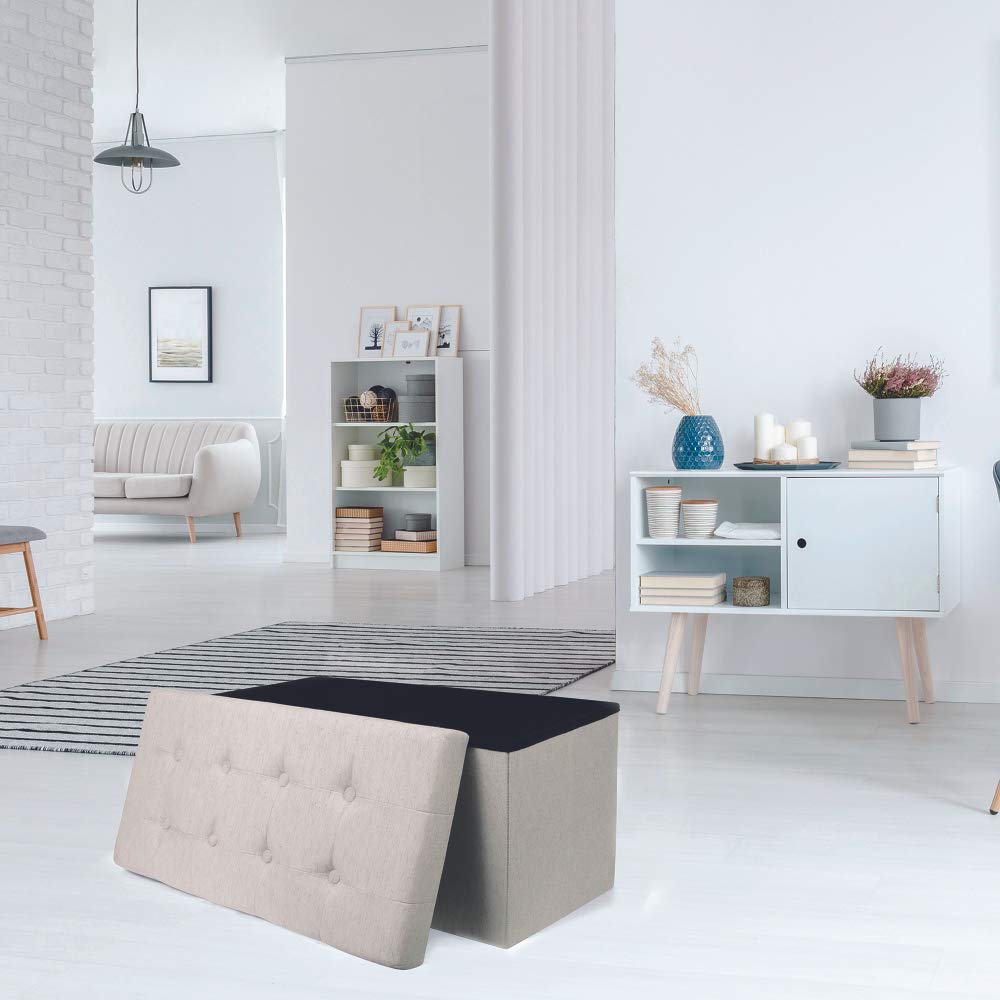 HOME DECO FACTORY Coffre Banc Pliable Bleu 76x38x38cm - Rangement Et Assise Design Zig Zag