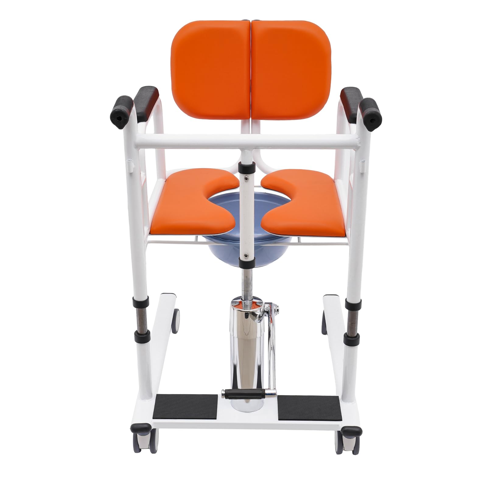 Hydraulischer Patientenlifter Transferstuhl, 330 lbs. Multifunktions-Senioren-Hydraulik Höhenverstellbare Transportrollstuhl Duschstuhl Liftstuhl, 180° Geteilter Sitz Patientenlifter (Orange)