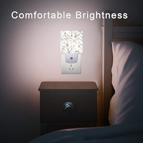 Miniatura 7 de Luz nocturna geométrica de línea de mármol, luces nocturnas enchufables con sensor de atardecer a amanecer para escaleras, pasillos, cocina, lámpara