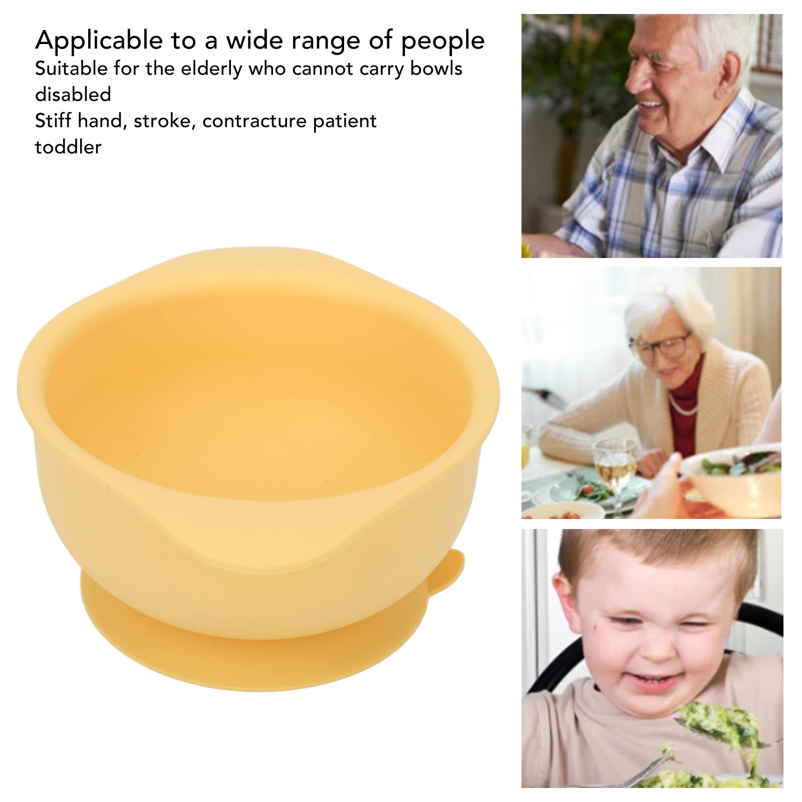 Bol en Silicone, Bol en Silicone pour Personnes âgées Résistant à la Chaleur pour Personnes Handicapées (Jaune)
