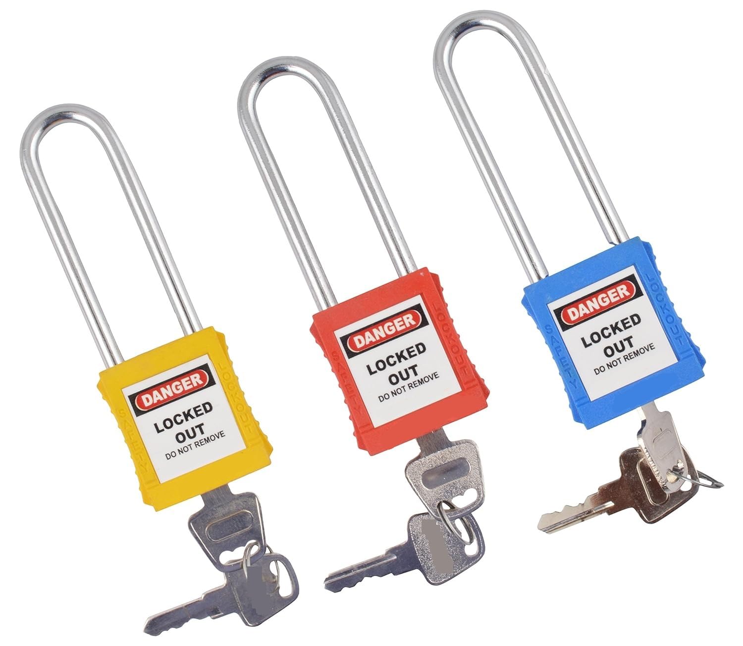 Loto Industrial Safety OSHA Safety Padlock with Long Shackle and Different Key (Multicolor) - Set of 3-image-16