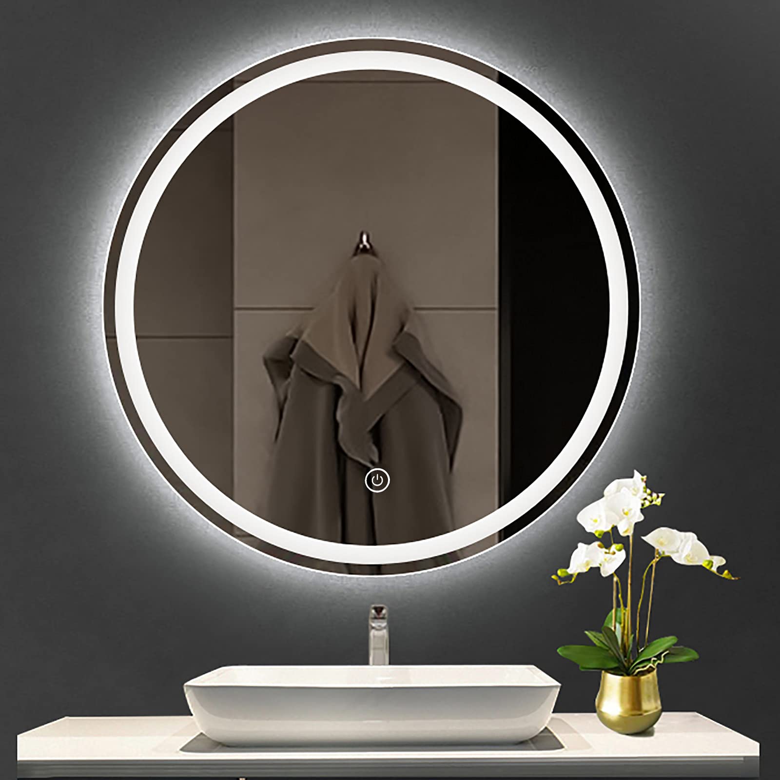 Specchio Rotondo LED Da Bagno 61 Cm, Dimmerabile, 3 Colori Luce, Anti-appannamento, Touch, IP44, Per Make Up