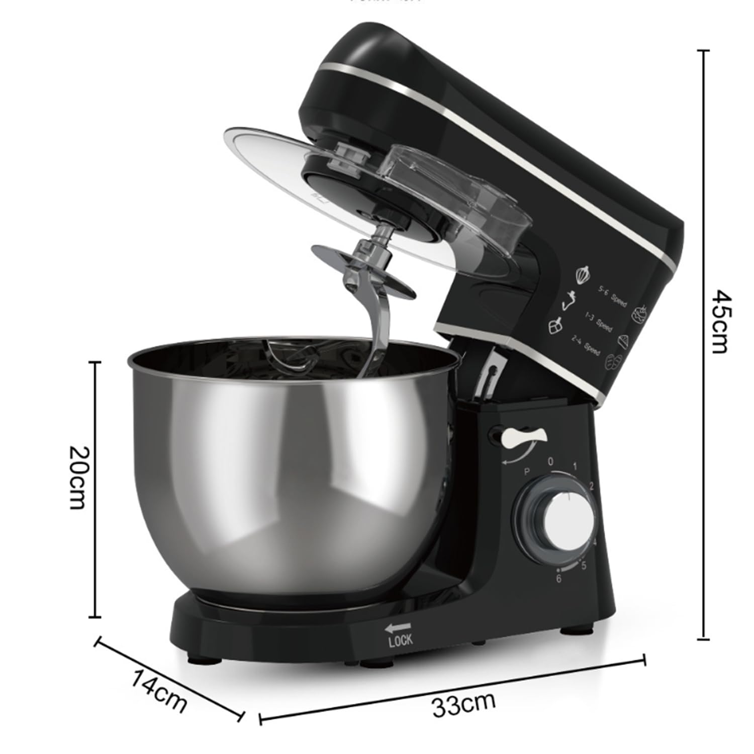 Robot kuchenny, 1100 W, 6-biegowy, elektryczny mikser kuchenny z mikserem, hak do ciasta, trzepaczka i separator jajek