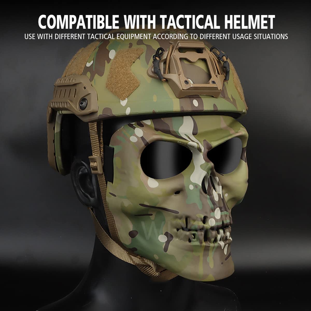 WLXW Masque Complet De Crâne Tactique, avec Visage De Cagoule De Cou De Bandana, pour Casque De Chasse De L'armée CS Wargame Masques De Cyclisme Militaires