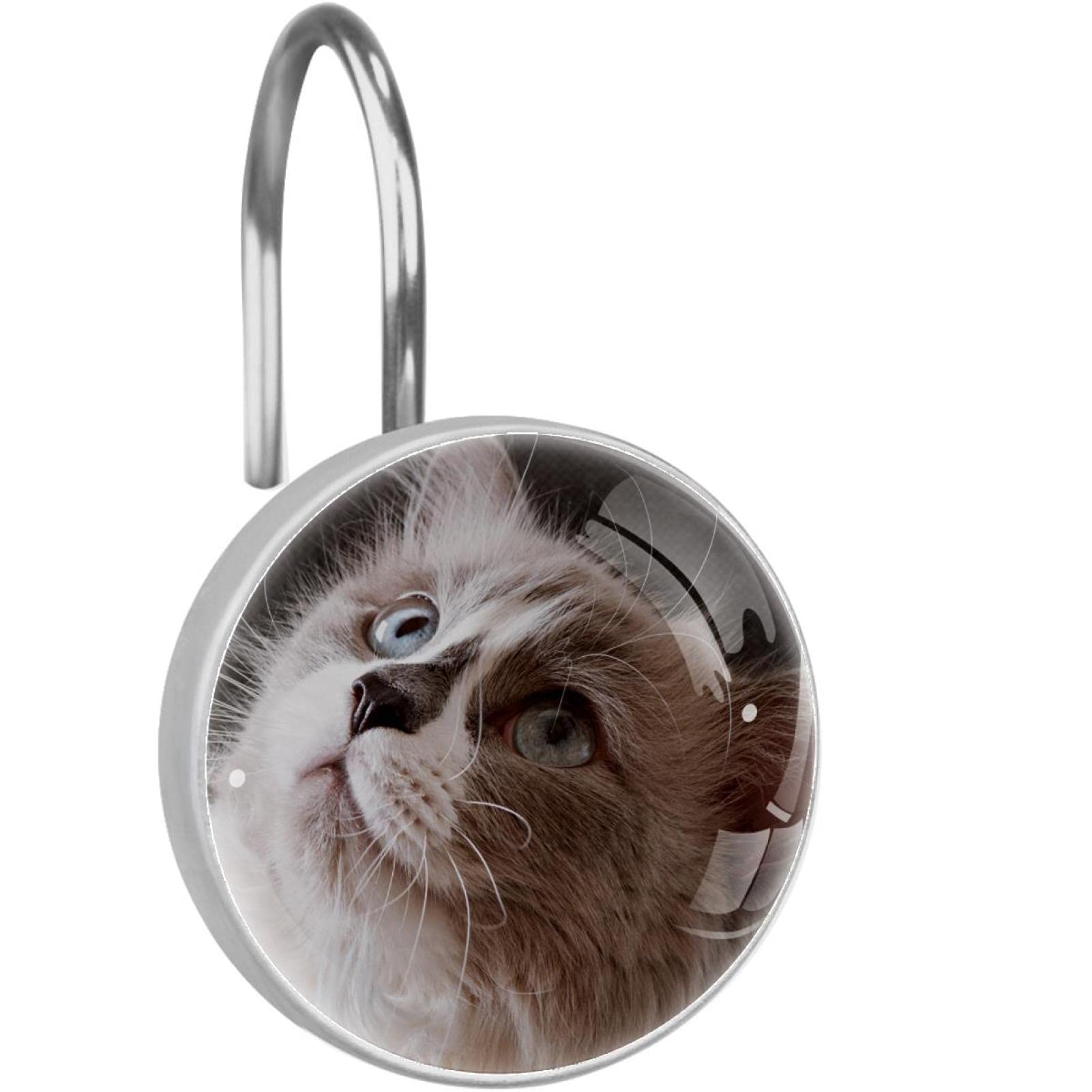 Crochets rideau de douche anti rouille en inox tête de chat mignon