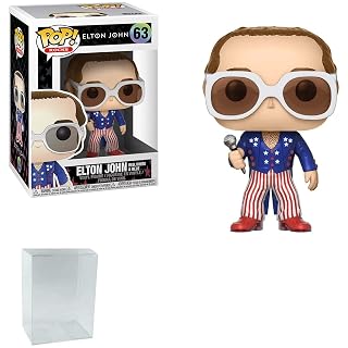 Funko Pop Rocks Figurine Elton John de collection, en vinyle rouge, blanc bleu et Pop Protector - Les Beatles, Paul McCartney, John Lennon, RIngo Starr, George Harrison