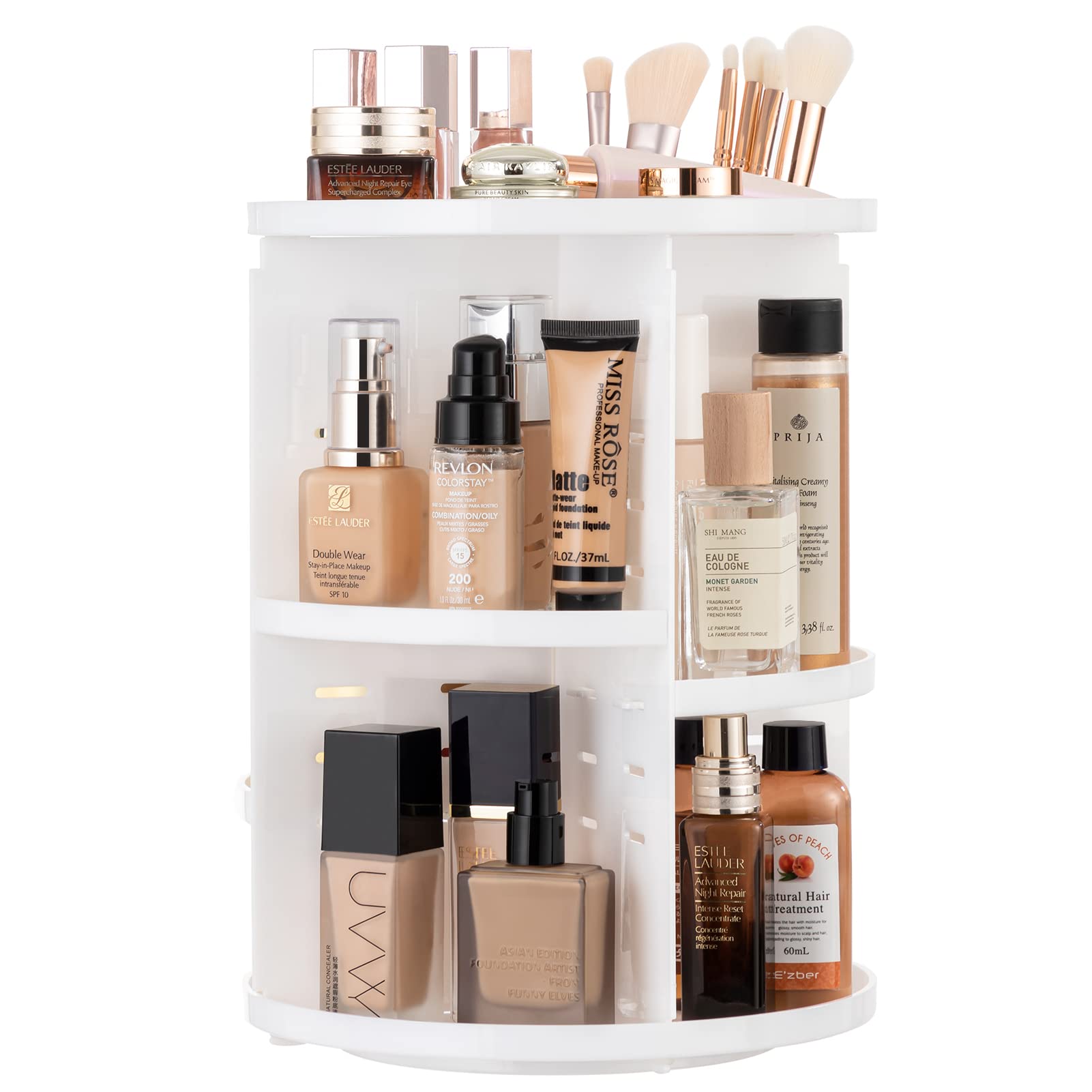 Vorey 360 Rotating Makeup Organizer, Large Capacity DIY Adjustable Cosmetic Display Organizer, Spinning Perfume Skin Care Organizer for Vanity Countertop, White