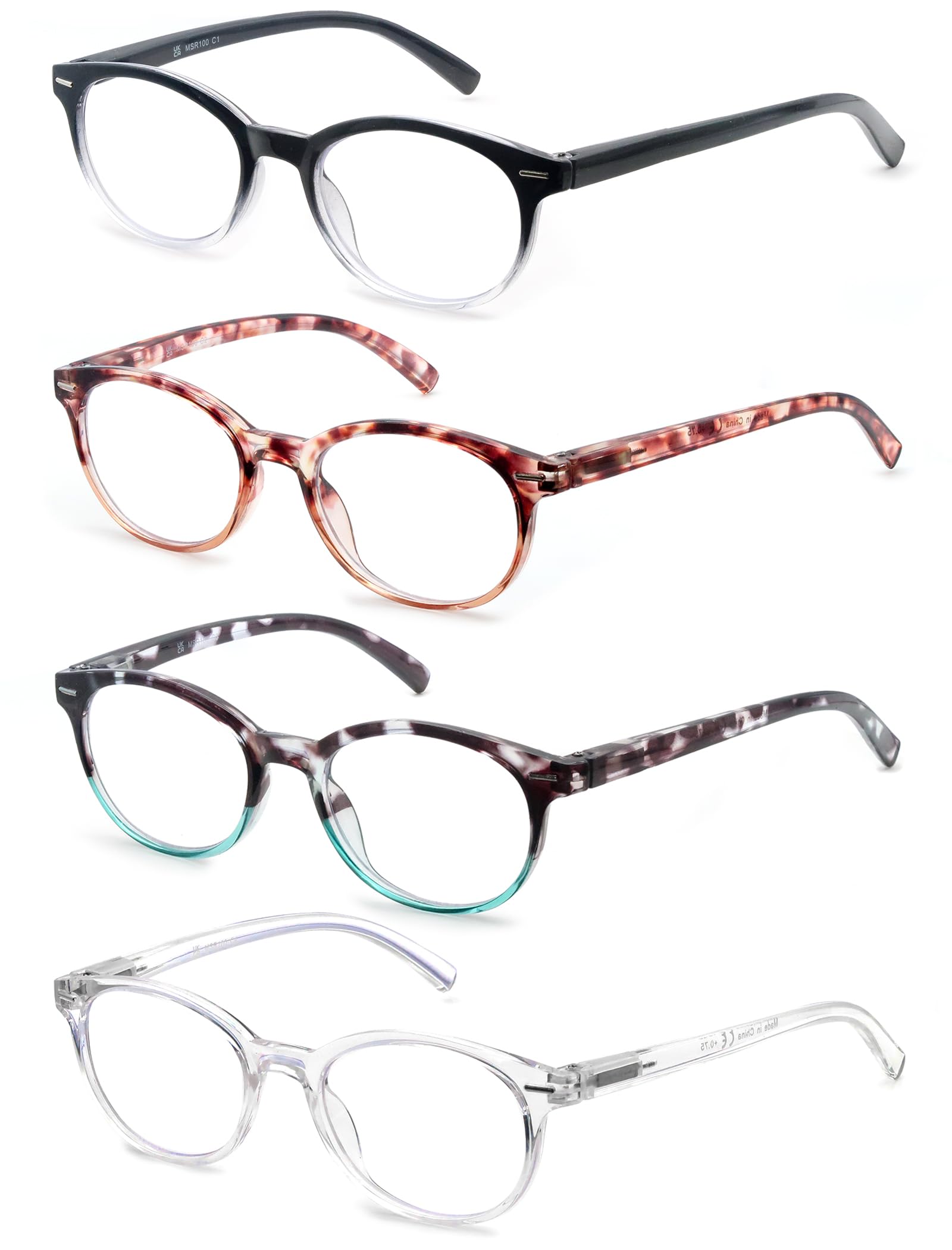 Photo 1 of Blue Light Blocking Reading Glasses Women +1.75 Ladies Small Round Readers Blue Ray Circular Cheaters for Small Head/Face Black/Clear/Tortoise Shell 4 Pack