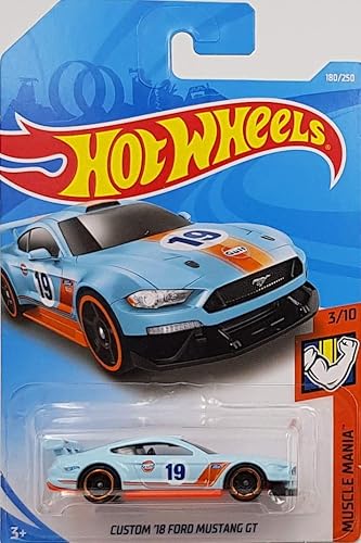 Miniatura 1 de Hot Wheels 2019 Muscle Mania Custom '18 Ford Mustang GT 180/250, azul claro y naranja