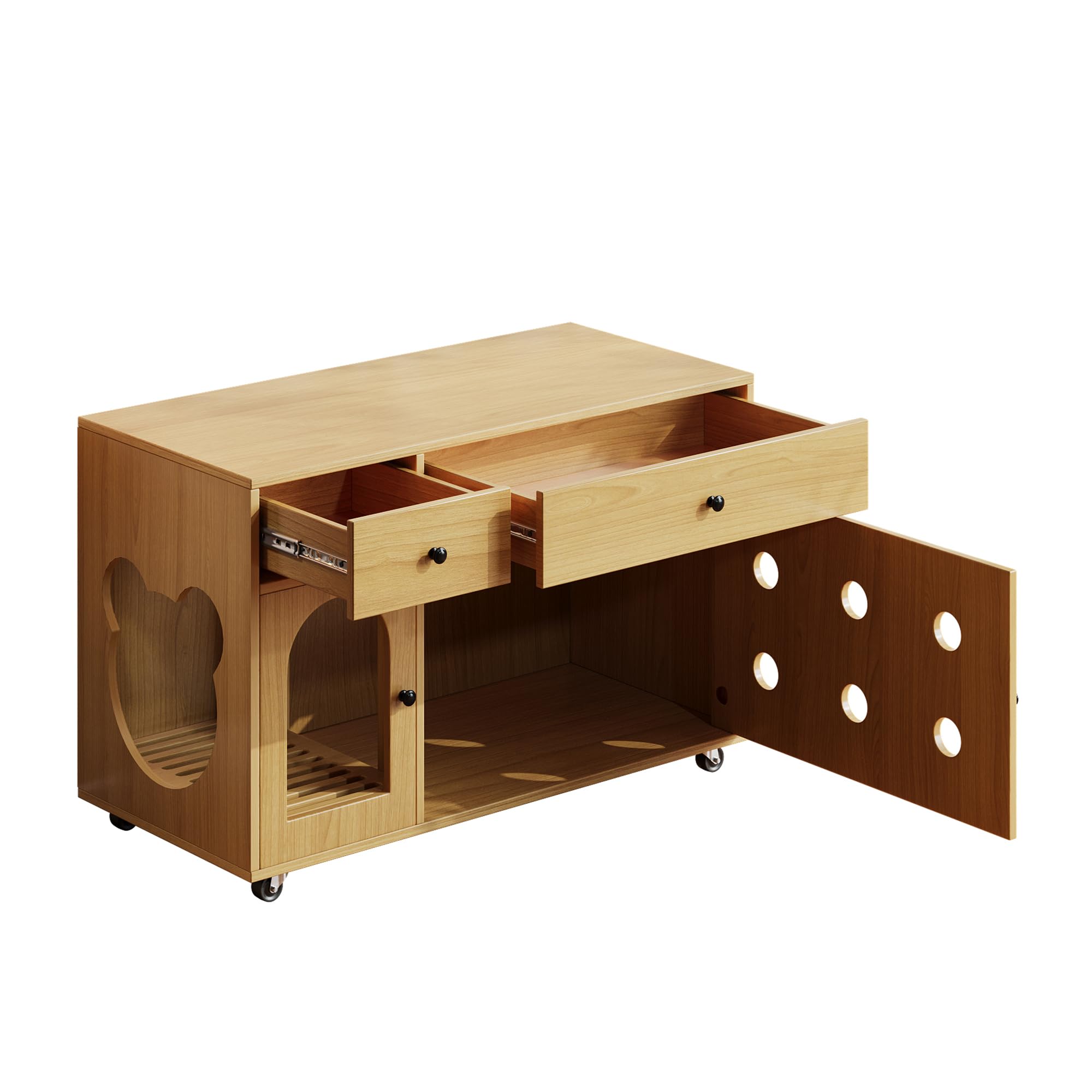 Katzenkloschrank (bewegliche Katzentoilette) – Katzenschrank/Katzenhaus mit abnehmbare Sandablassplatte, geruchsisoliert, ohne Katzenklo, 100×45×66 cm