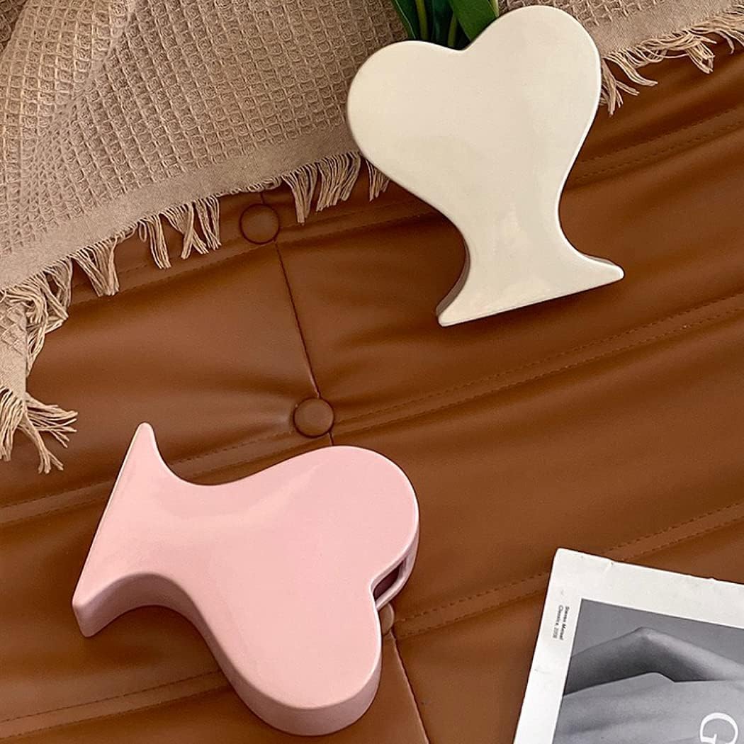 Peach Heart Shape Ceramic Vase, Unique Pink Flower Vase for Home Office Table Book Shelf Living Room Decor Housewarming Festival Gift