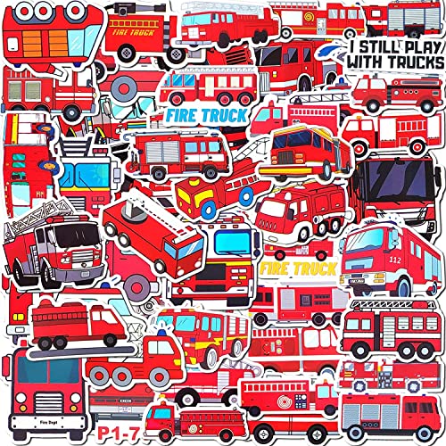 FOCRI Lot de 50 Autocollants de Voiture de Pompiers pour Enfants, Adolescents, Mignons Dessins animés pour Bouteilles d'eau, vélo, Ordinateur Portable, Autocollants en Vinyle imperméables