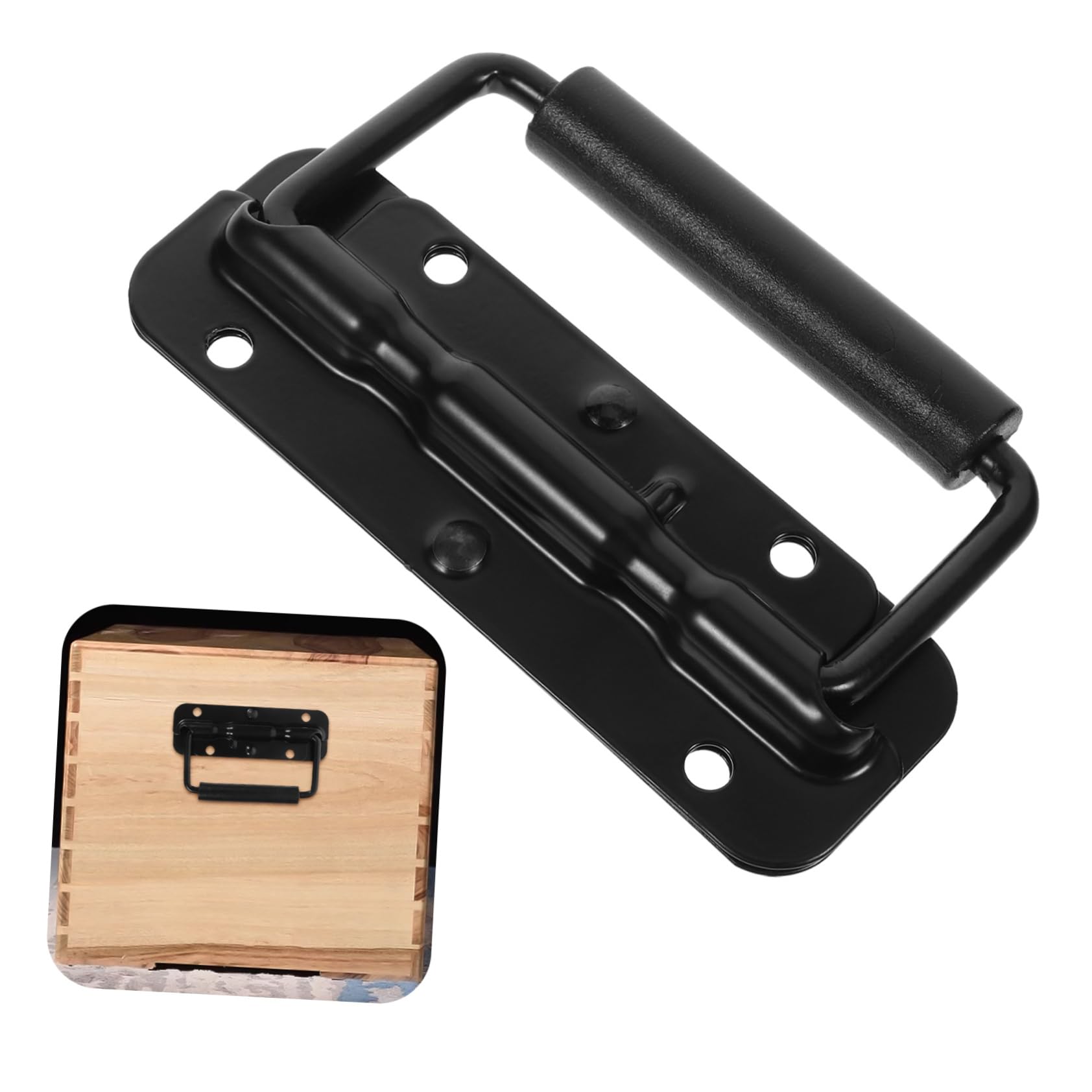 FUNOMOCYA Box Wooden Box Spring Handle Case Handle Replacement Metal Handle Mount Handle Case Hardware Handle Grips Cabinet Pull Handle Mount Chest Handles Chest Pull Black Stainless Steel