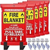 [Pack of 5] Fire Blanket Fire Suppression Blanket with Safety Gloves and Hooks -Suitable for Camping, Grilling, Kitchen Safety, Car and Fireplace Retardant Blanket for Emergency