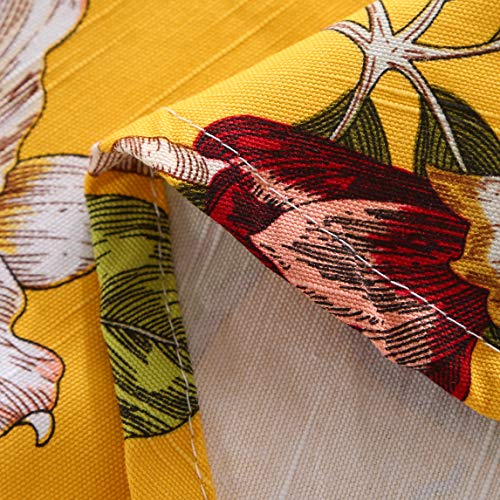 Unitendo Pastoral Countryside Style Linen Cotton Table Cloths/Table Cloth With Delicate Blooming Floral And Lively Birds Design Yellow, 60"X60" Round. #TOP6