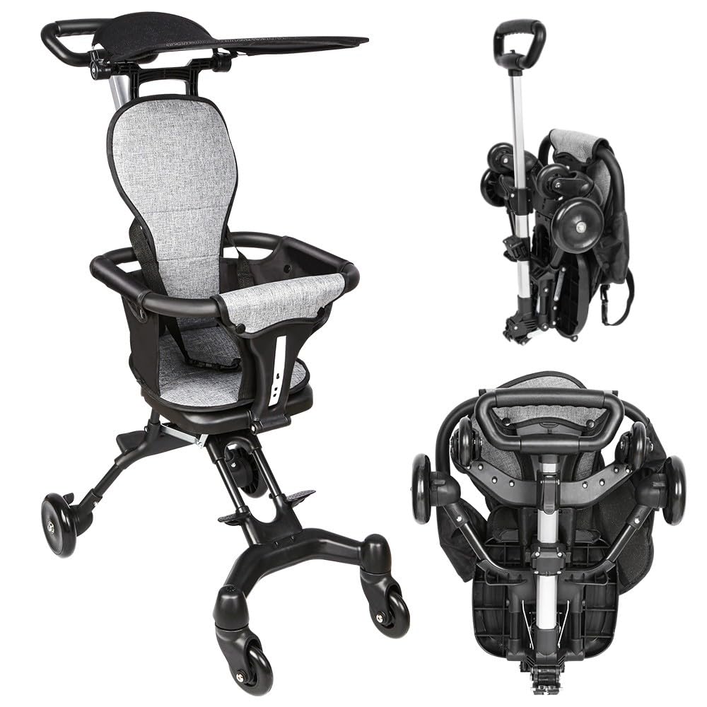 Passeggino a canna ultra leggero pieghevole 25 kg regolabile nero+grigio