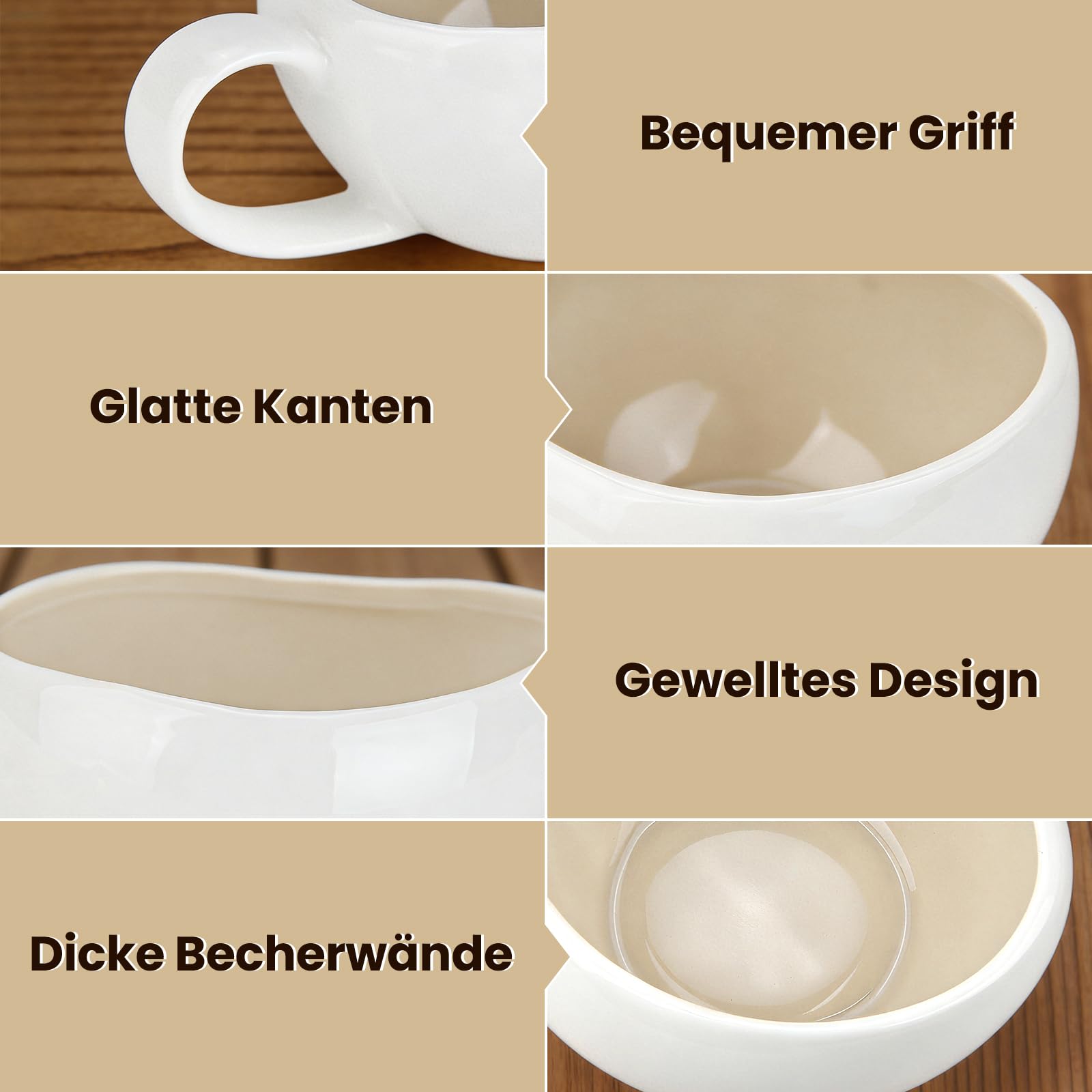 Filiżanki do cappuccino, filiżanki do kawy 200 ml, ze spodkami, serwis do kawy 6 osób, zestaw filiżanek do cappuccino, ceramiczne kubki do kawy, cappuccino, latte, americano i herbaty, jasnobeżowy