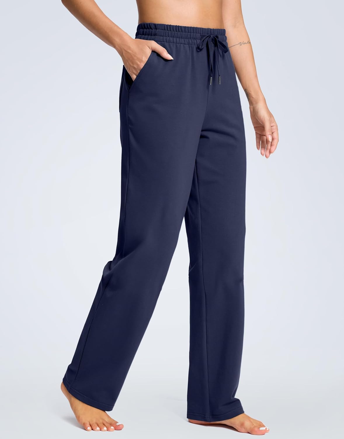 SANTINY 31"/33"/35" Women's Tall Cotton Sweatspants Yoga Lounge Casual Pants Open Bottom Sweat Pants for Women with Pockets - Image 2