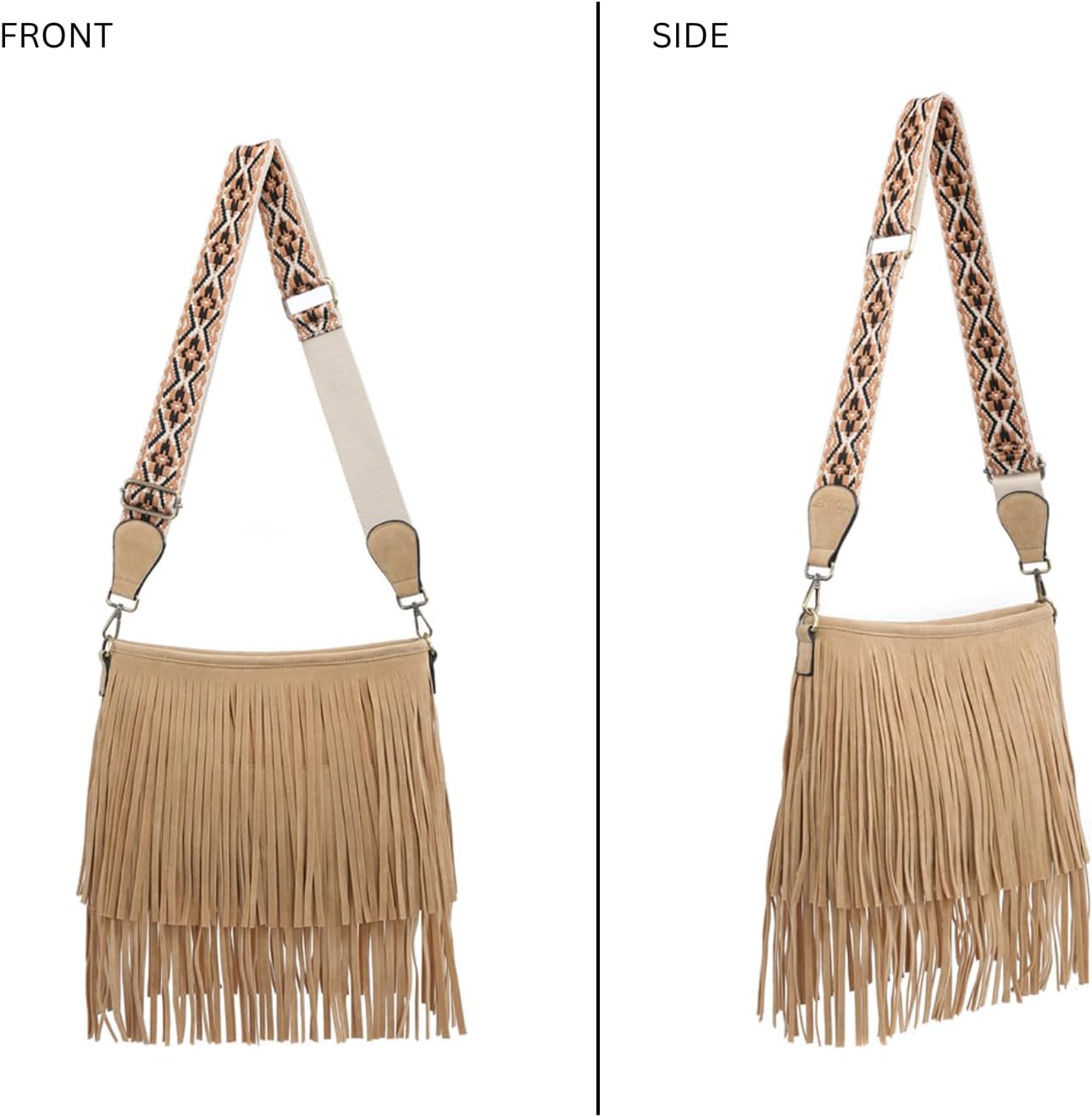 JEN & CO. Sadie Fringe Crossbody Bags for Women Vegan Suede Shoulder Purse with Adjustable Guitar Strap Boho Handbag