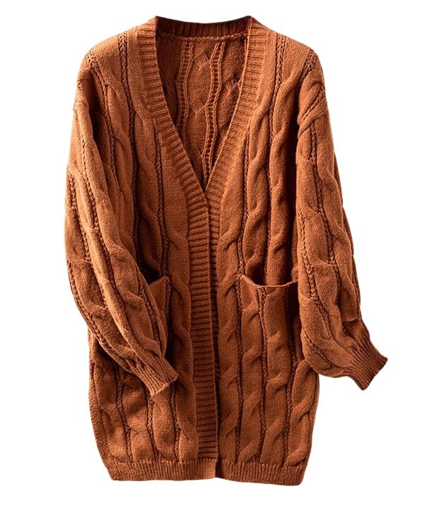 Genérico Chaqueta De Punto Mujer Cárdigan Largo para Mujer Gris Manga Larga Cárdigan De Punto Grueso De Aran Cárdigan Holgado Informal Ligero Cárdigan Largo con Bolsillos Chaquetas para Mujer A