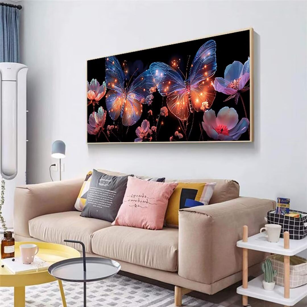 DIY 5D Fiore Diamond Painting Adulti, Kit Pittura Diamante Farfalla, Diamond Art Kit Quadri Con Perline Ricamo, Hobby Creativi Adulti Mosaico Fai da te Painting, Décoration Casa Parete 90x210cm W-159
