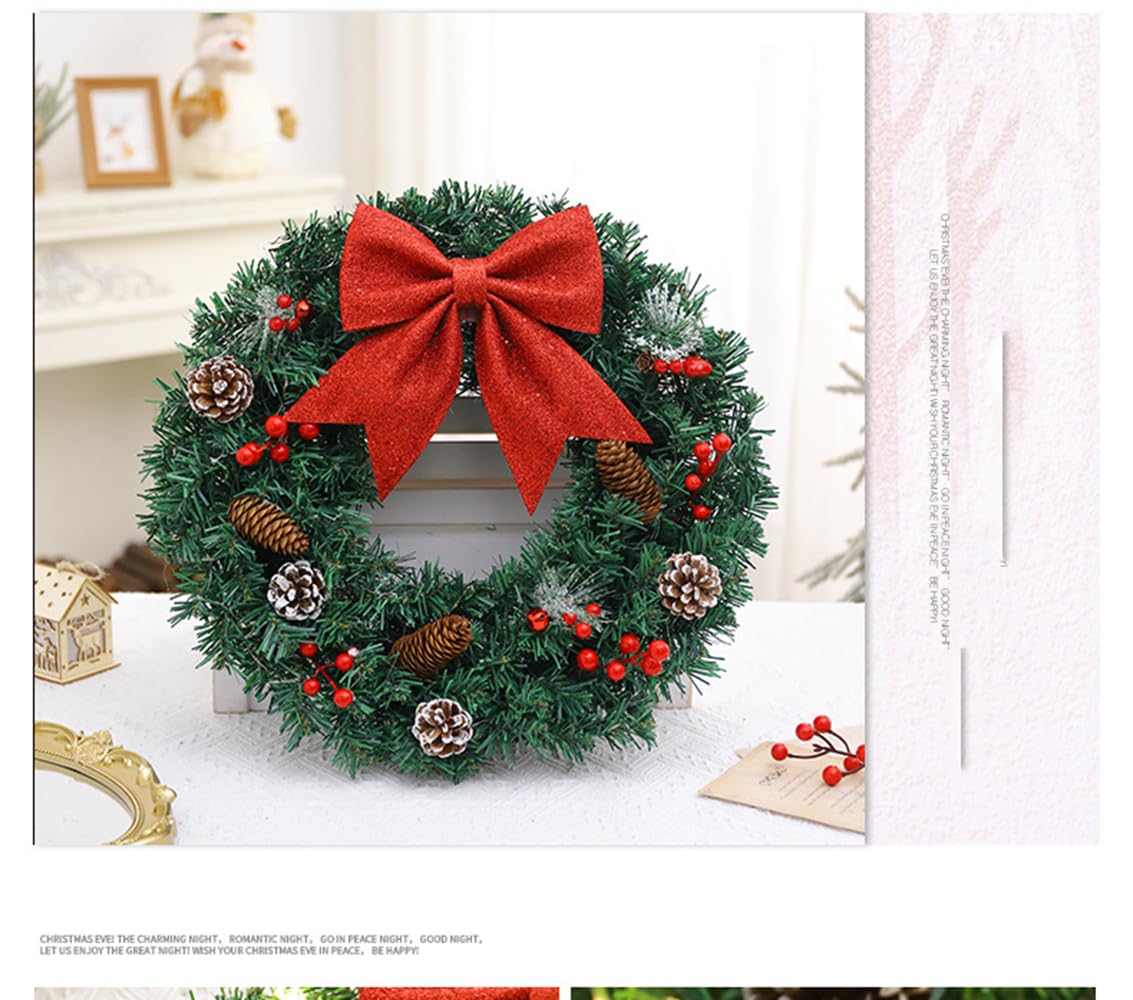 Couronne de Noël à Piles, couronnes de Noël pour Porte d'entrée, Couronne de Noël extérieure, couronnes de Noël avec lumières, alimentées par Batterie et réutilisables. (40cm)