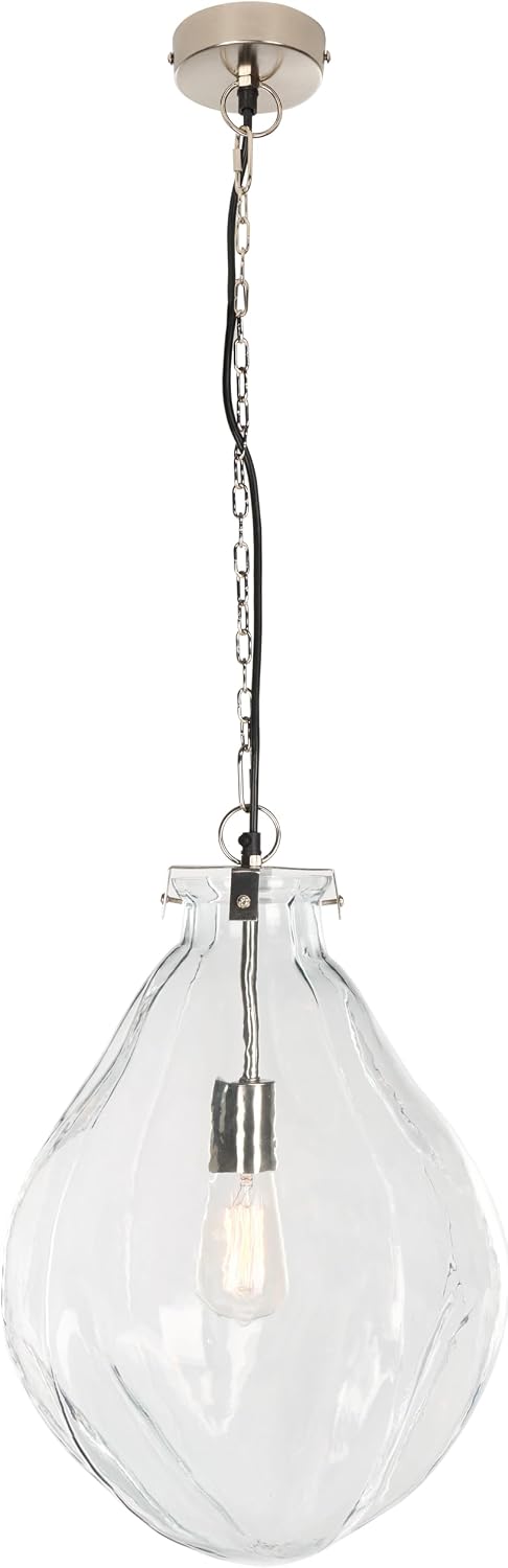 SAFAVIEH Lighting Collection Kinney Clear/Nickel Adjustable Pendant Hanging Light Fixture, Ideal for Dining Room, Kitchen Island, Entryway (LED Bulb Included)